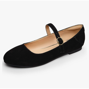 Trary Mary Jane Ballet Flats, Black Flats for Women, Ankle Strap Dressy Comfortable Flats Size 7 Black Suede