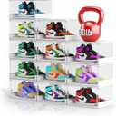 Thicken & Sturdy Clear Shoe Boxes with Magnetic Door, 12 Pack Stackable Boxes for Closet, Sneaker Storage for Sneakerhead, Shoe Display Case, Boots and Hat Organizer, Fits US Size 13