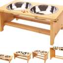 HTB Elevated Dog Bowls,Raised Dog Bowl Stand with 2 Stainless Steel Bowls,Elevated Raised Dog Bowls for Large Medium Small Sized Dogs (Bamboo)
