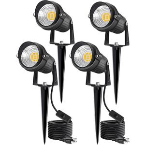 Landscape Lighting Outdoor IP66 Waterproof, 12W 3000K 1400LM LED Landscape Lights Spotlight, Plug in Garden Spot Lights with 6.6FT Cord and On/OFF Switch for Yard, Pathway, Plant, Tree, Flag, 4 Pack (3000K Warm White)