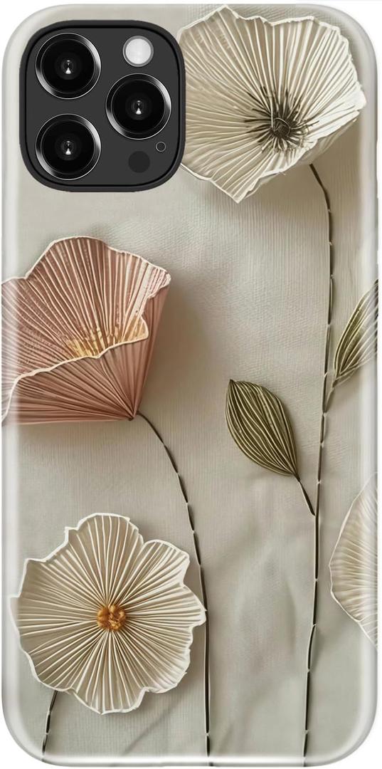 for iPhone 16 Pro Case, Wireless Charging Compatible,Dual-Layer Protection with Stylish Wildflower Design, Soft Silicone + Hard Shell, Cute Phone Cover for Women - Ethereal Wire Florals