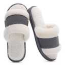SHIBEVER Women's Slippers Fuzzy Open Toe Slip On Indoor House Shoes Comfy Bedroom Women Slippers Gray Size 7.5-8