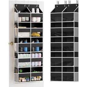 SpaceAid Extra Large Over The Door Organizer with 10 Large Pockets and 10 Mesh Side Pockets, 5 Layers Door Organizer Hanging with Clear Window for Bedroom, Bathroom, Pantry and Nursery, Black