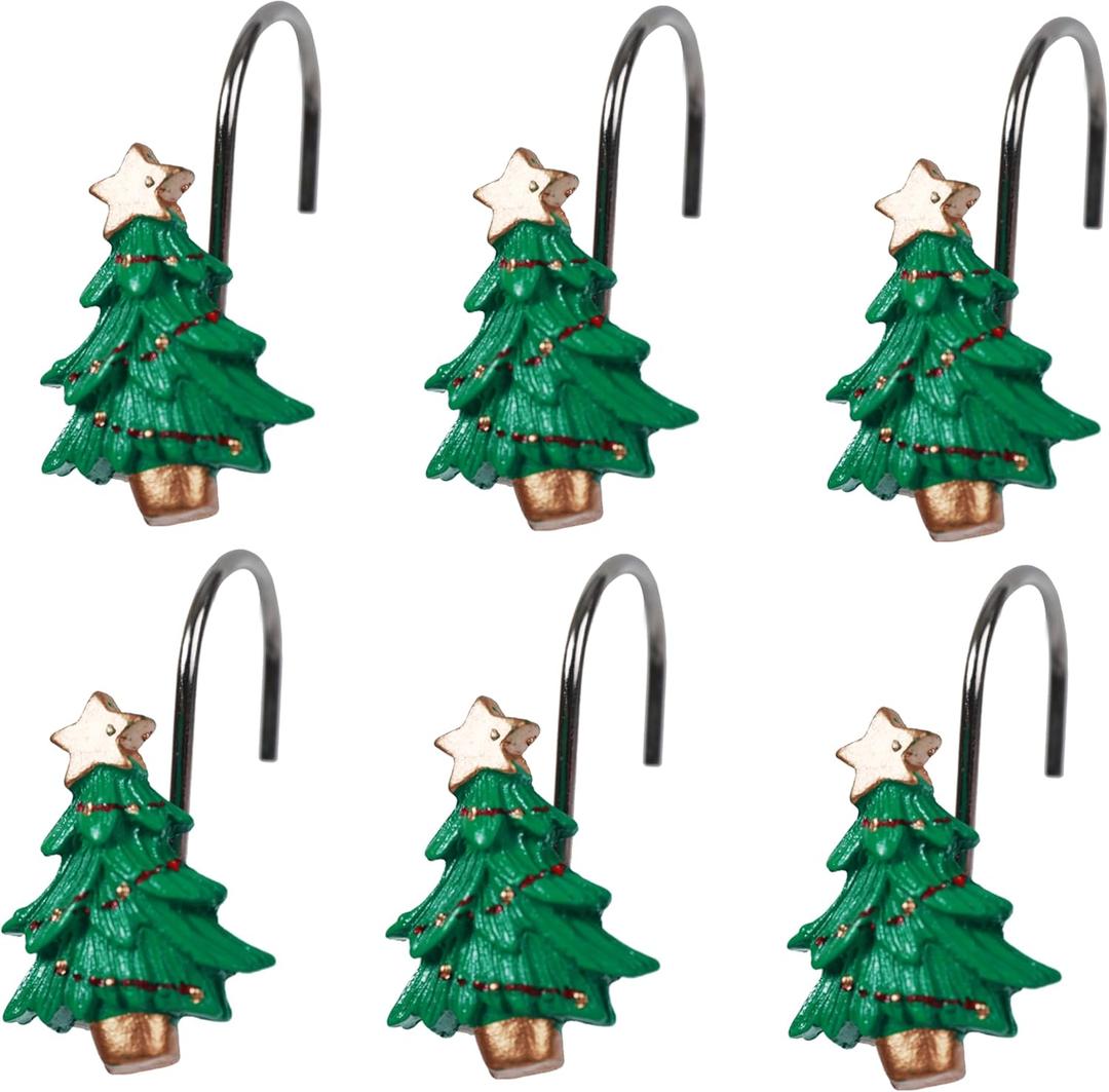 Twofishes Xmas Tree Shower Curtain Hooks Set of 12 Decorative Rust Proof Christmas Tree Shower Curtain Rings Pack of 12