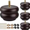 3 inch / 7cm Wooden Furniture Legs, Pack of 4 Classic Walnut Solid Wood Turned DIY Replacement Bun Feet with M8 Hanger Bolts & T-Nuts for Sofa Couch Cabinet Ottoman Bed Riser