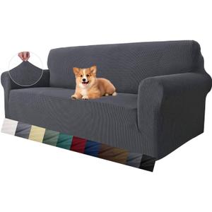 MAXIJIN Super Stretch Couch Cover for 3 Cushion Couch, 1-Piece Universal Sofa Covers Living Room Jacquard Spandex Furniture Protector Dogs Pet Friendly Fitted (Large, Gray) (Grey)