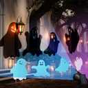 8 Pack Halloween Ghost Decorations Set, 6 Ghost Yard Signs and 2 Solar Spotlight Scary Shadows for Night Projections Spooky Faces Signs with Stakes for Halloween Garden Lawn Decor