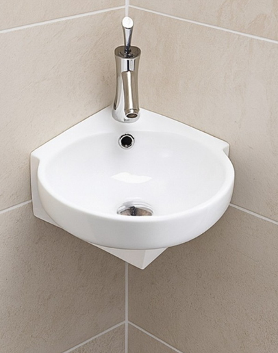 Wall Hung Corner Cloakroom Basin 580mm White Ceramic Small Bathroom Sink