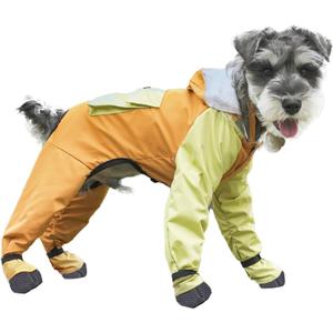 Dog Raincoat with Transparent Hood, Waterproof Jacket for Small Dogs with Snap-Button Chest, Leash Hole & Hook-and-Loop Cuffs Sleeves, Back Pocket for Treats (Yellow, Large)