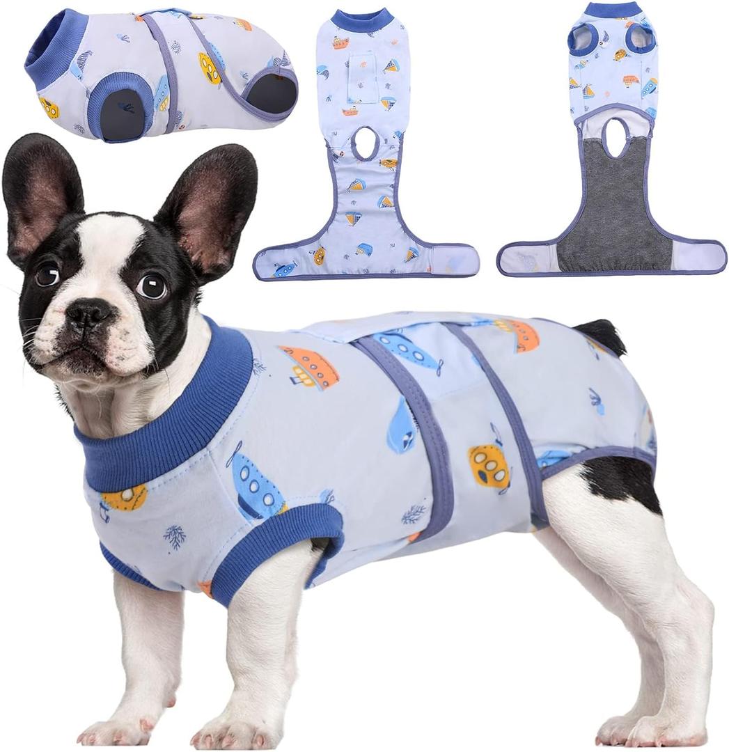 Kuoser Recovery Suit for Dogs Cats After Surgery, Professional Pet Recovery Shirt Dog Abdominal Wounds Bandages, Substitute E-Collar & Cone,Prevent Licking Dog Onesies Pet Surgery Recovery Suit (M (Back:13.4-16.1'', Weight:14-25 LB), Boat)
