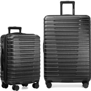 U.S. Traveler Boren Expandable Hardside Rugged Travel Luggage with 8 Spinner Wheels, Black, 2-Piece Set, 2-Piece Set, USB Port in Carry-On