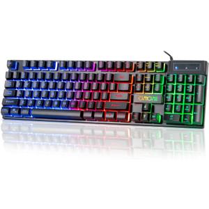 CHONCHOW Wired Gaming Keyboard, 104 Keys Full Size, with Anti-Ghosting and Multimedia Keys, LED Backlit Light Up Keyboard for PC Mac Laptop Desktop, Gaming or Office
