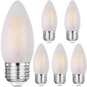 E26 Candelabra Light Bulbs Frosted Chandelier Light Bulbs 25watt Equivalent 2700K Warm White B11 Torpedo Tip Dimmable 2W LED Decorative Candle Light Bulbs (6)