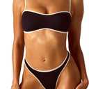 Thong Bikini Sets for Women 2 Piece Bandeau Swimsuit Cheeky Sporty Bathing Suits Color Block High Cut