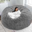 Bean Bag Chair for Adults Without Filler Fluffy Soft Cover for Lazy Sofa Chair Floor Sofa Comfy, Grey, 6FT