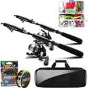 Fishing Pole and Reel Combo - 2PCS Carbon Fiber Telescopic Rods Spinning Reels Saltwater/Freshwater Kit with Lures, Line and Carrier Bag, Travel Fishing Gear for Adults