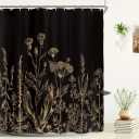 Black Gold Dark Floral Wildflower Shower Curtain for Bathroom Decor 70Wx70H Rustic Botanical Herbs