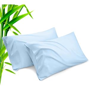 Pillow Cases Queen Size 2 Pack, Bamboo Rayon Pillowcases with Envelope Closure, Cooling Breathable Pillow Case for Hot Sleepers & Night Sweats, 20x30 inches, Aqua Blue