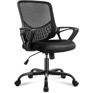 Desk Computer Chair with Wheels Ergonomic Home Office Chair with Lumbar Support and Fixed Armrests, Mid Back Mesh Chair Rolling Swivel ChairBlack