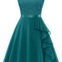 BeryLove Women Prom Dresses for Teens Wedding Guest Sleeveless Elegant Lace Cocktail Formal Bridesmaid Party Dress Empire Waist Ruffle A Line Short Dresses 7052, Peacock Green, M