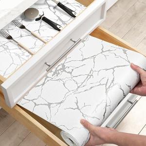 Shelf & Drawer Liner, Non-Adhesive Strong Grip Thickened Kitchen Cabinet Liner, Waterproof Easy to Clean Shelf Paper for Dresser, Pantry, Bathroom, Cupboard (Silver Marble, 12Inch x 120Inch)