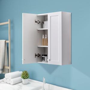 White Wall Mount Cabinet, MDF Over The Toilet Storage Cabinet with Adjustable Shelves, Space Saver 2 Door Medicine Cabinet for Bathroom Laundry Kitchen, 19x 27in, No Paint Odor (19x27)