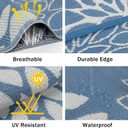Ileading Waterproof Outdoor Rug 6x9, Reversible Plastic Straw Patio Rug, Portable Indoor Outdoor RV Camping Mat Carpet for Deck, Porch, Balcony, Backyard, Picnic, Floral Dusty Blue