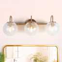 Gold Bathroom Light Fixture, Vanity Lights Over Mirror 3 Light Bathroom Vanity Light with Cracked Glass Globe Shade, Modern Wall Sconce Lighting for Bedroom, Kitchen Living Room Hallway Cabinet