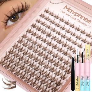 Mavphnee Brown Lash Clusters Kit Fairy Lash Extensions Kit Anime Eyelash Clusters Spiky Cluster Eyelash Extensions Natural Manga Individual Lashes Kit with Bond and Seal Lash Glue Clear, Anime Kit