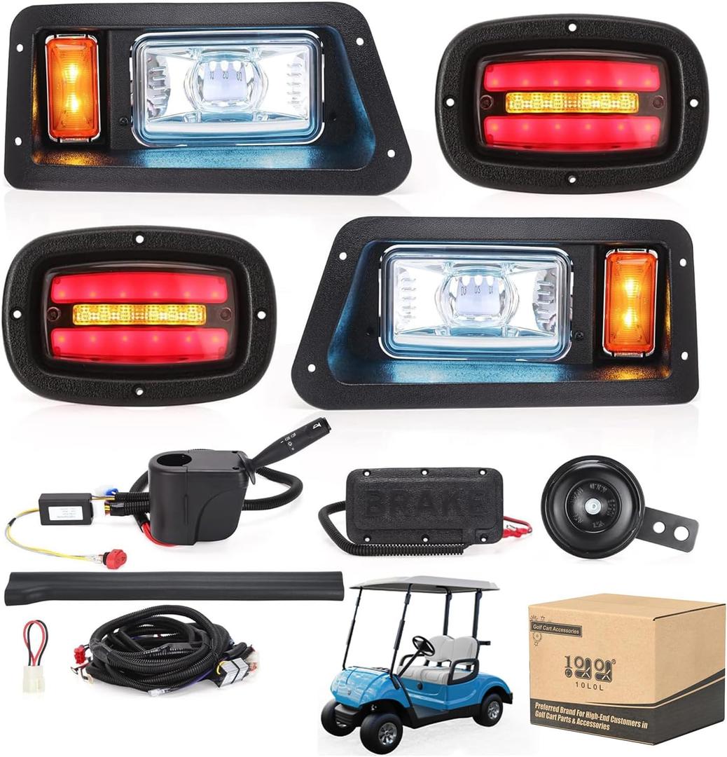 10L0L Golf Cart Light Kit for Yamaha G14 G16 G19 G22 - Street Legal Headlight & Taillight Kit with Built-in 12V-48V Voltage Converter, DRL, Low/High Beam, Brake, Hazard, Horn & Turn Signal
