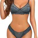 Avidlove Lingerie Sets for Women Sexy 2 Piece Bra and Panty Set Satin Lace Lingerie Set Unlined Underwire Bra (Dark Gray), (XL)