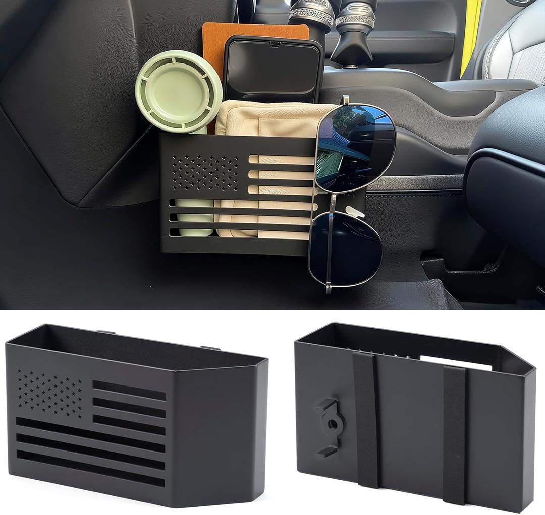2PCS Metal Center Console Organizer for Jeep Wrangler JL JLU 4XE 2018-2026 & Gladiator JT 2020-2026 Storage Accessories Gear Shift Side Tray Storage Box for Rubicon Sahara Flag Design (Not for JK JKU)