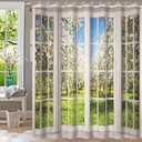 72x72inch Spring Natural Scenery Shower Curtain Sets with Hooks French Style Spring Scenery Outside Window Bath Curtain for Bathroom European White Curtain Pattern Bathtubs Stall Decor