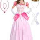 Super Borthers Costume For Women Princess Peach Costume Adult With Crown Gloves Bracelet Necklace And Earrings Large