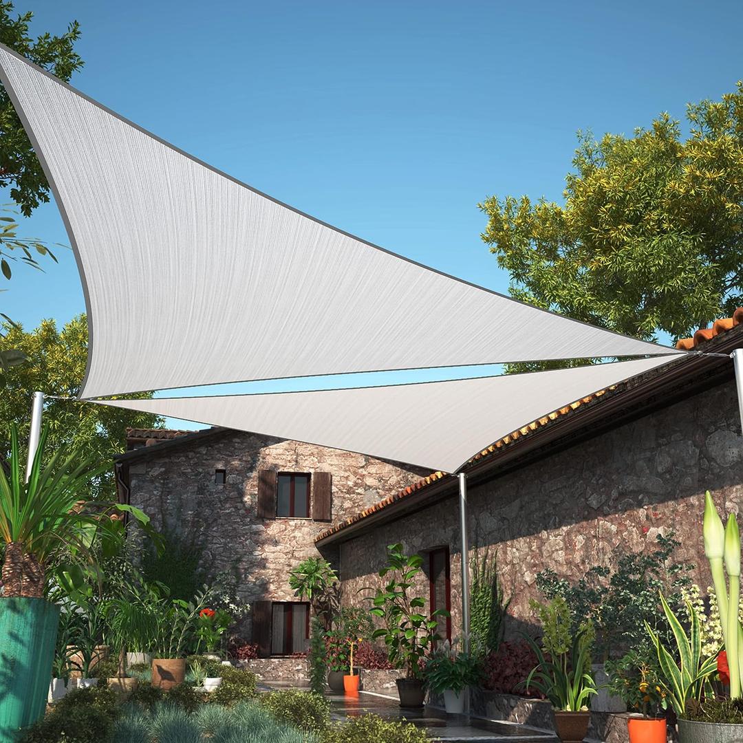 ShadeMart 8' x 8' x 8' Grey Triangle Sun Shade Sail SMSLT Canopy Fabric Cloth Screen, Water Air Permeable & UV Resistant, Heavy Duty, Carport Patio Outdoor 