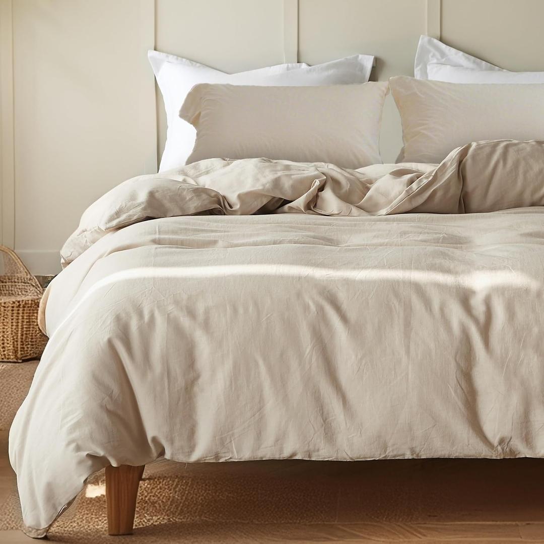 FALUCA French Linen Duvet Cover Set 3-Piece Queen (88"x92") - Soft & Comfortable Linen-Cotton Blend, Breathable Farmhouse Bedding for All Seasons& Luxury Home Decor, Linen