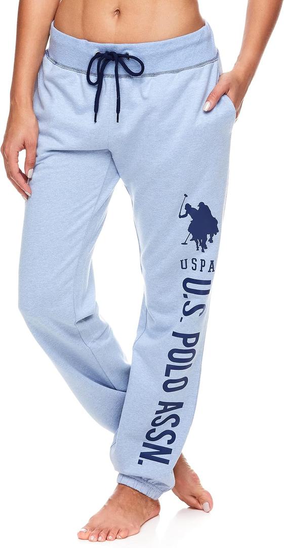 U.S. Polo Assn. Essentials Sweatpants with Pockets, Comfy, Breathable French Terry Women's Joggers (Blue Yonder Heather, Small)