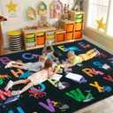 Classroom Rug Elementary Colorful Alphabet Kids Rugs for Playroom Machine Washable Nursery Rugs for Children Toddlers Bedroom (3' x 5' (Rectangular), Charcoal)
