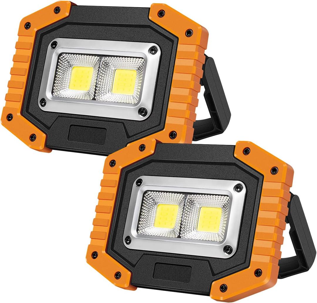 OTYTY LED Work Light 2-Pack, 30W 1500LM Portable Rechargeable Flood Lights with Magnetic Base, 4200mAh Battery for Outdoor, Camping, Hiking, Emergency, Car Repairing, Job Site Lighting (W840 Yellow)