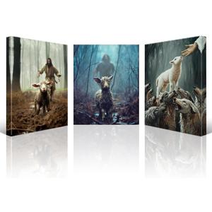 OTOSTAR 3 Pieces Wall Art Canvas Prints - Jesus and Lamb Redemption Picture Painting - God Religious Belief Wall Artwork for Church Bedroom Living Room Home Decor - 12 x 16 Inch