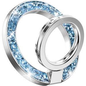GVIEWIN Magnetic Phone Ring Holder, Compatible with MagSafe Phone Grip with Adjustable Stand, Magnet Phone Ring Kickstand for iPhone 17/16/15/14/13/12 Pro Max Plus Air/Other Phones (Glitter/Blue)