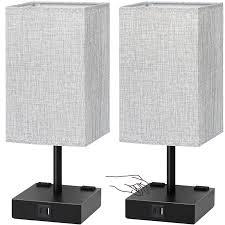 Bedside Table Lamps Set of 2  Touch Nightstand Lamp for Bedroom with USB C+A Charging Ports & AC Outlets, 3Way Dimmable Desk Lamp Grey Fabric Shade for Bedroom Living Room, Office(Bulb Included)