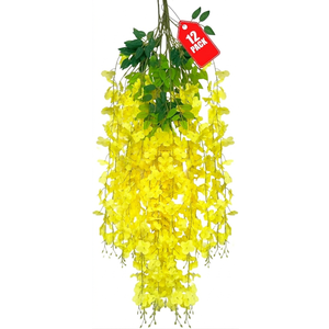12 Pack Yellow Wisteria Hanging Flowers, 3.44 Ft Fake Hanging Flowers, Artificial Wisteria Garland Vines for Wedding Room Backdrop Outdoor Patio Garden Decoration