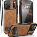 Magnetic for iPhone 17 Pro Max Leather Case,Built-in Invisible Stand [Compatible with Magsafe] Protective Slim Kickstand Phone Cover for iPhone 17 Pro Max,Brown