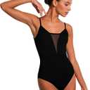 Women Dance Leotard Adjustable Mesh Camisole Ballet Leotard,Full Front Lining Black Small