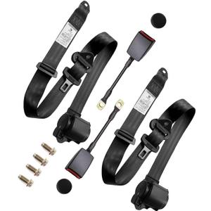 2 Pack 3 Point Seat Belt Pads Universal Adjustable Retractable Lap Set for Go Kart,Club Golf Cart,UTV,VR,Minivan Van, SUV, Cars, Buggies,PickupTruck for Modification Belts Kits (L-Black)