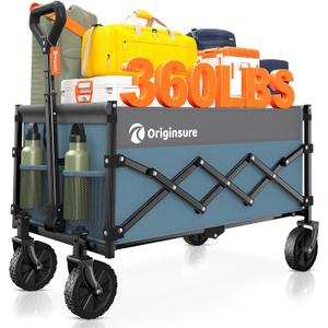 Collapsible Wagon Cart Foldable - Lightweight Portable Heavy Duty Folding Beach Wagons with Wheels - Outdoor Utility Carts for Grocery, Camping, Shopping with Large Capacity - Grey&Blue