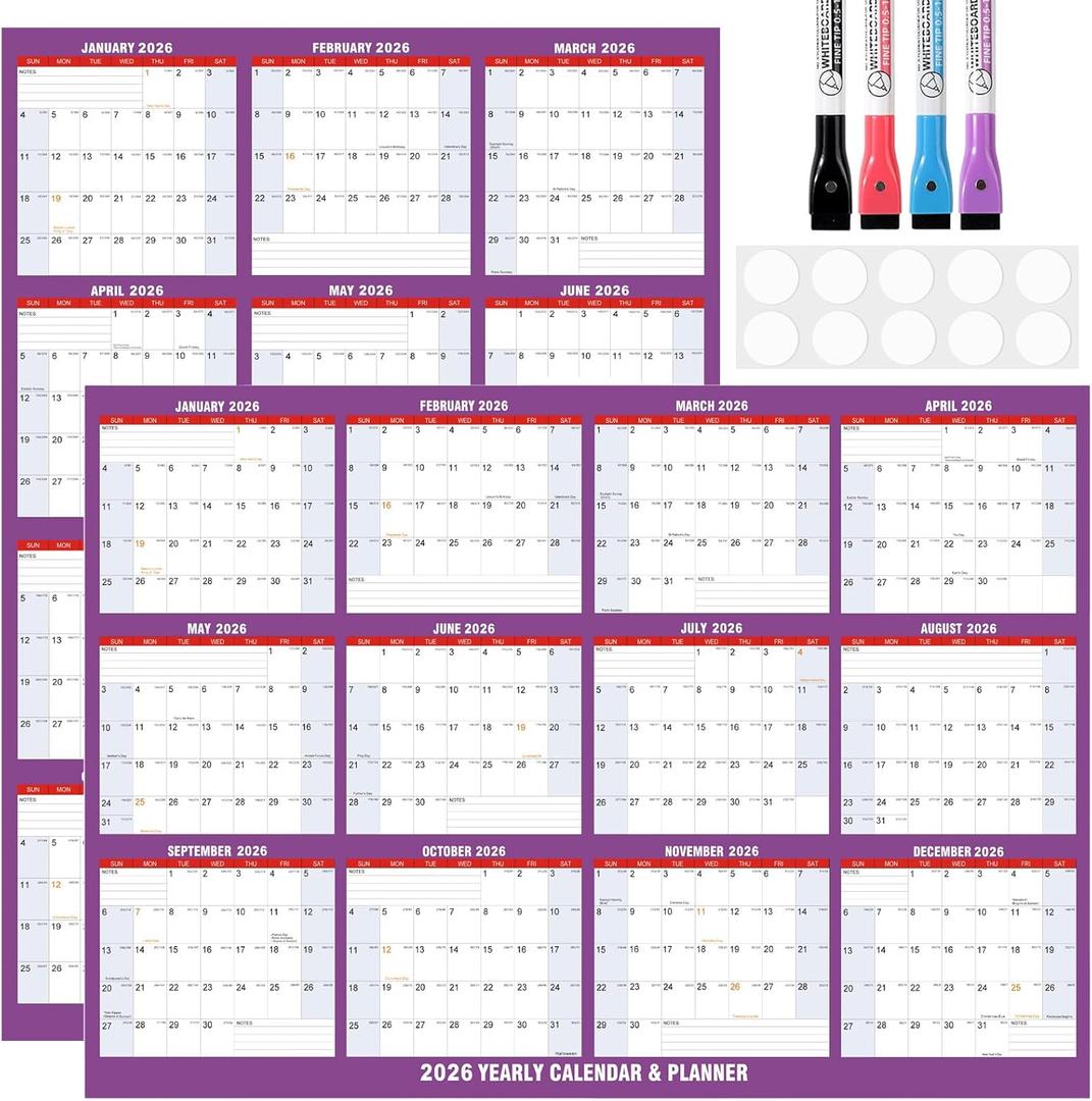 Wall Calendar 2026-32" x 48" Dry Erase Calendar for Wall, 12 Monthly Calendar From Jan to Dec, Reversible, Double Laminated 2026 wall Calendar, Extra Large Wall Calendar for Home Kitchen Office