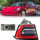 Dasbecan 3Pin Left Tail Light Assembly Compatible With 2017-2023 Tesla Model 3 Rear Driver Side Brake Outer LED Tail Lamp Replaces# 1077397-00-G 1077397-00-H (Red Signal)