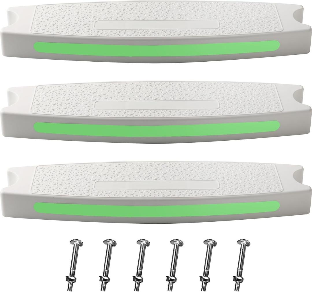 TonGass (3-Pack, White) 18" Universal Pool Ladder Step Replacement with Reflective Strip, Plastic Swimming Pool Ladder Rung Step with Stainless Steel Bolts for Inground Above Ground Pools